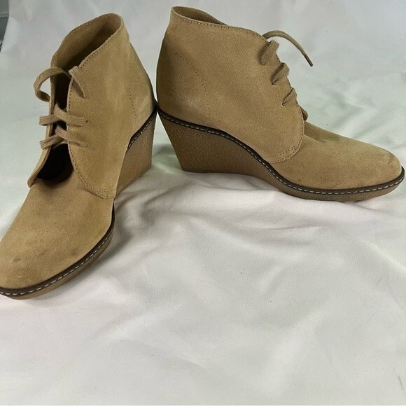 J.Crew Womens Size 7 Tan Macalister Wedge Heel Ankle Bootie Suede Boho Neutral - Picture 4 of 9